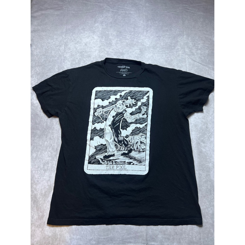 Terrifier Art the Clown Graphic T-Shirt Mens Large Black The Fool Tarot Horror